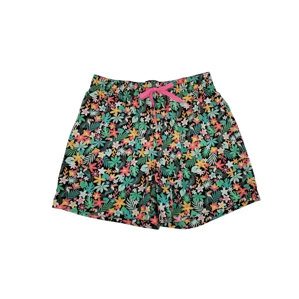 Chubbies The Bloomerangs Classic Swim Trunk Black Floral Toucan Men's Size Small